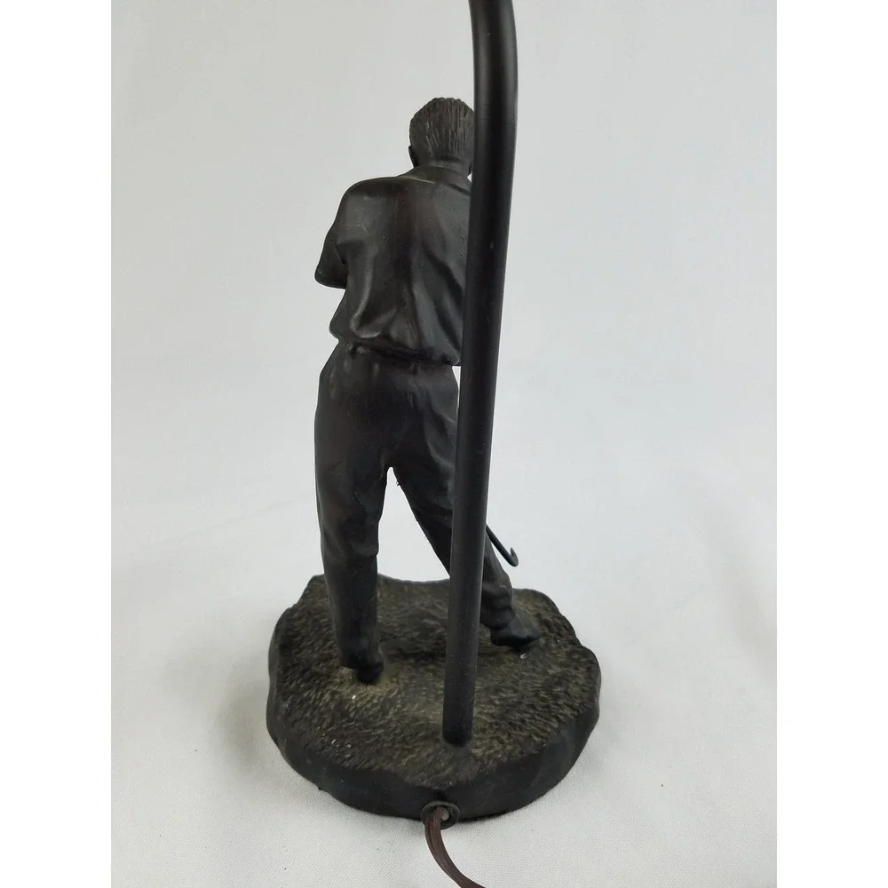 Vintage solid bronze man playing golf table lamp glass globe home decor light